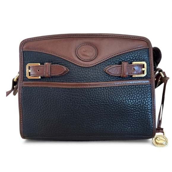 Vintage Dooney & Bourke Leather Buckle Zip Top Black Brown Crossbody Bag 9x7x4 - Picture 2 of 15
